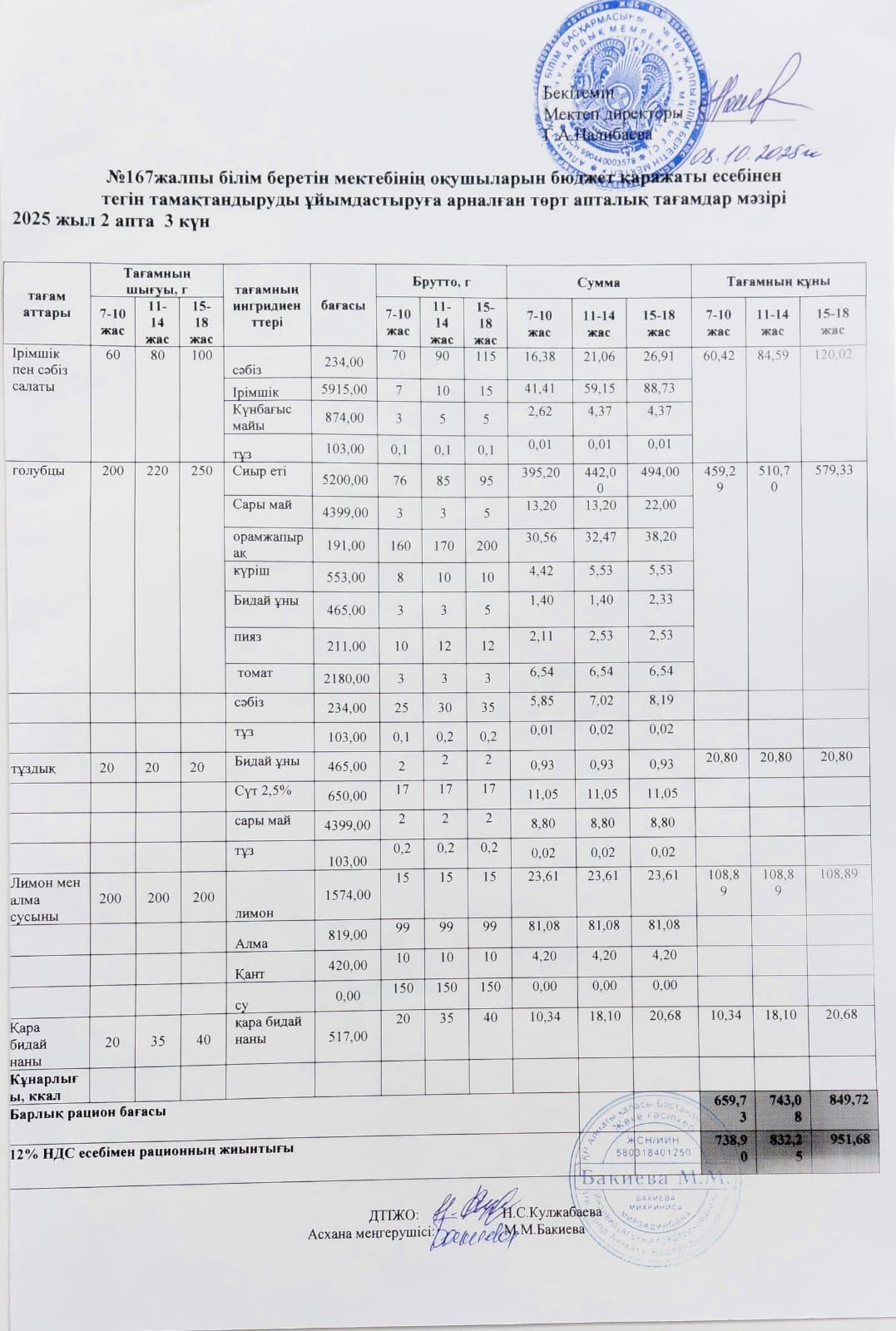 Ас мәзірі 12.11.2025/Меню 12.11.2025