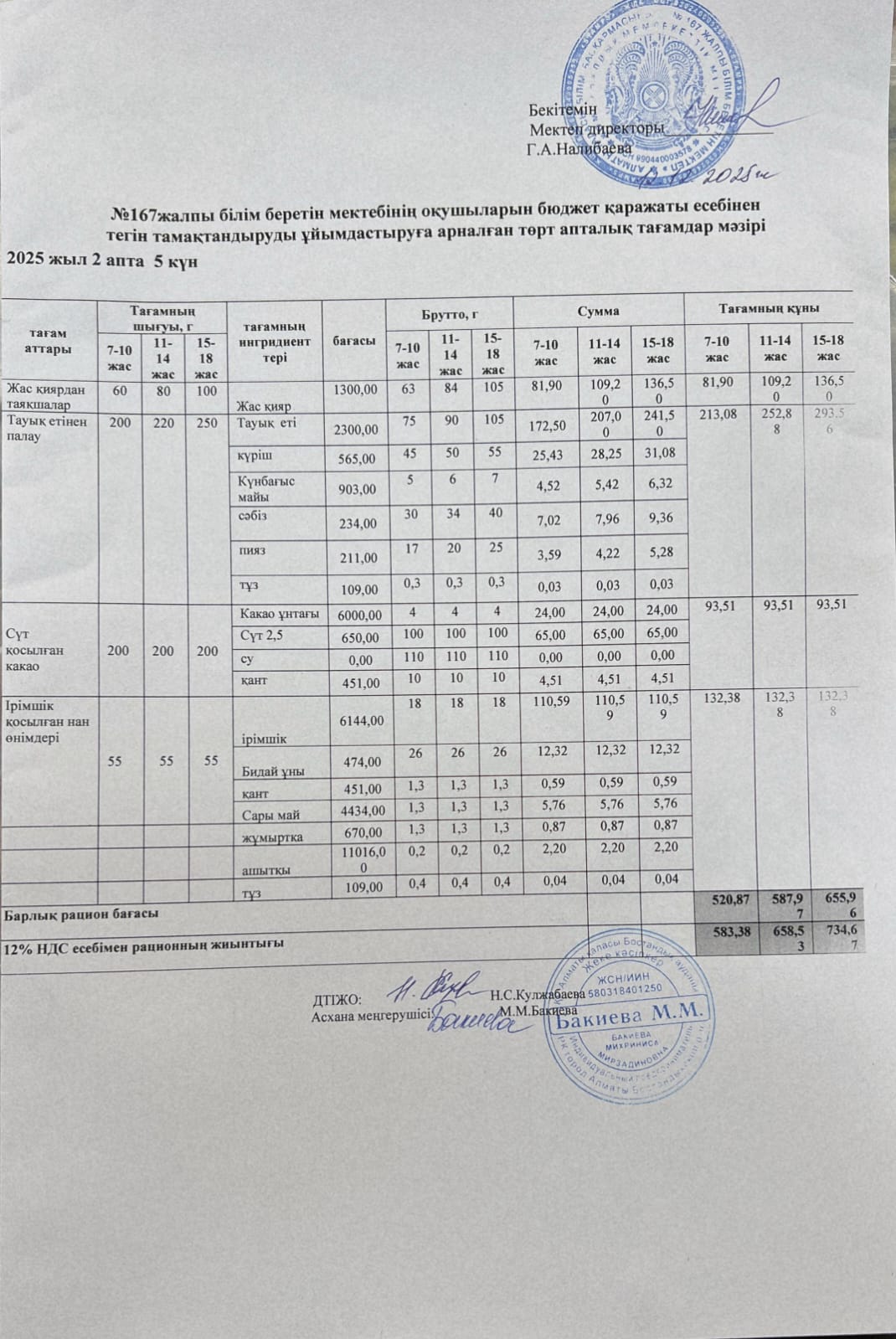 Ас мәзірі 12.12.2025/Меню 12.12.2025