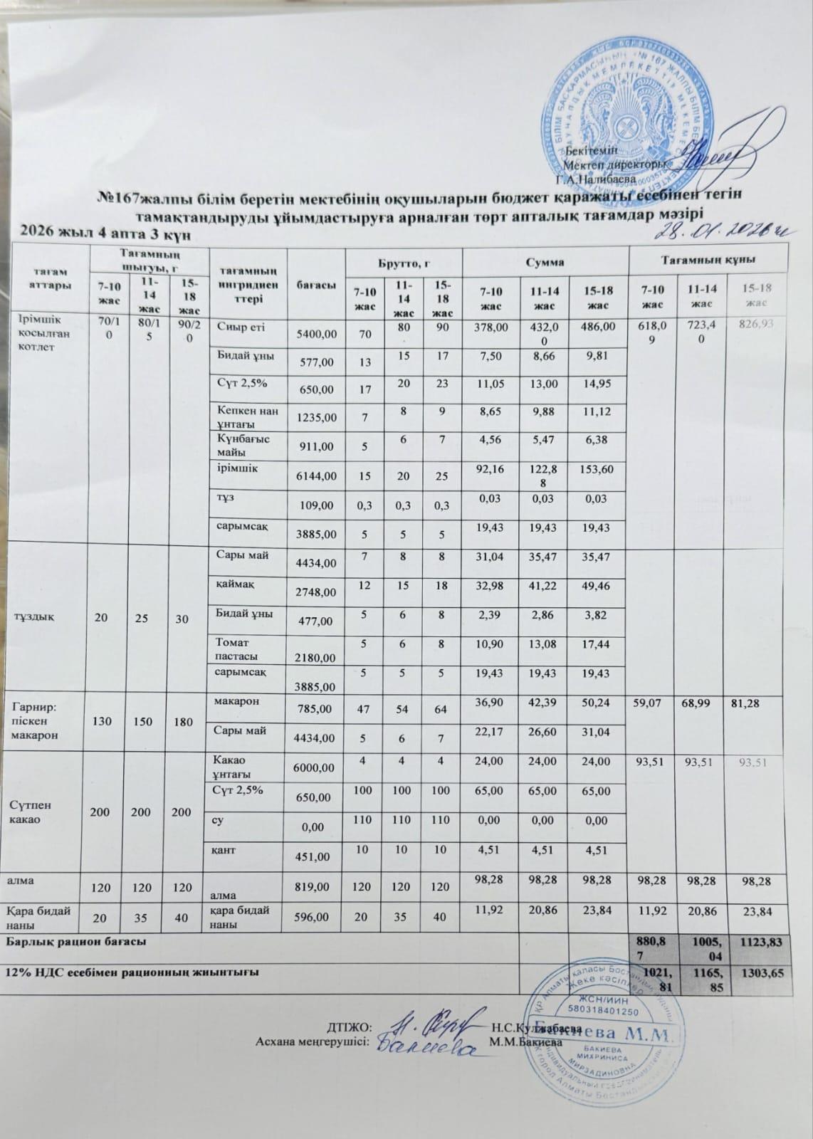Ас мәзірі 25.02.2026/Меню25.02.2026