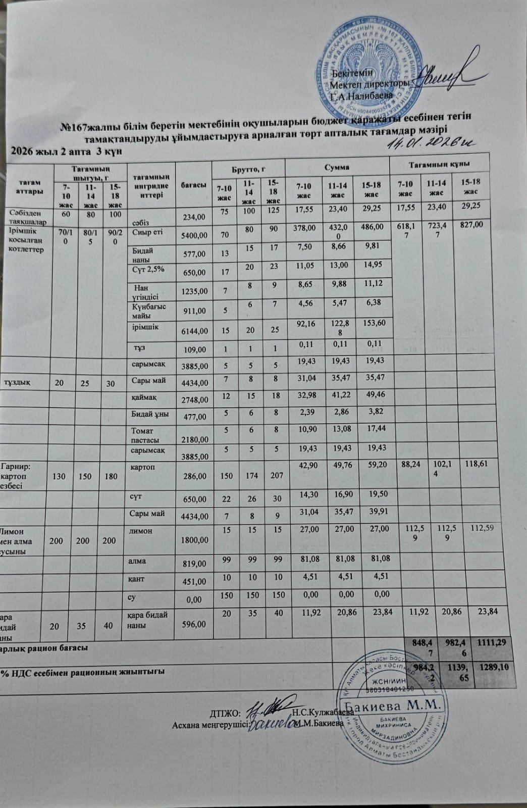 Ас мәзірі 11.03.2026/Меню 11.03.2026