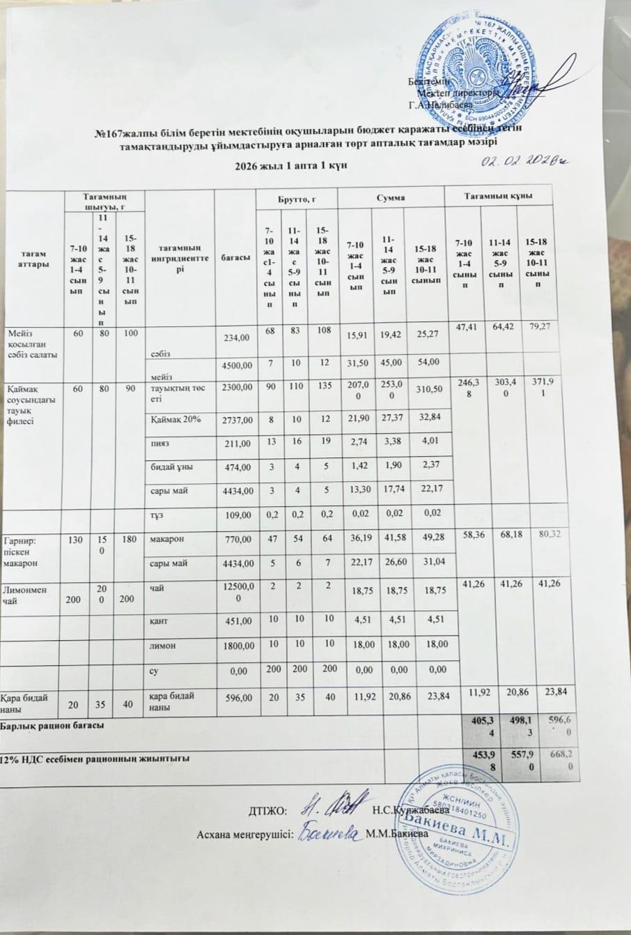 Ас мәзірі 30.03.2026/Меню 30.03.2026